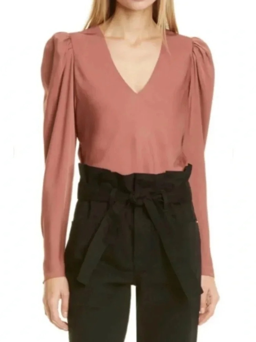 Frame | V-Neck Puff Sleeve Top, S